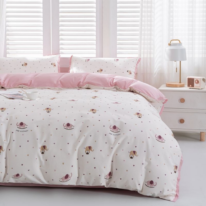 91家纺网 家纺一手货源 找家纺 优姿家纺 新款纯棉长绒棉小清新ins风印花四件套-系列一 象北鼻