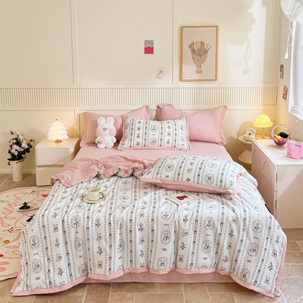 91家纺网 家纺一手货源 找家纺 （总）2024新款泡泡棉小缺角工艺夏被四件套