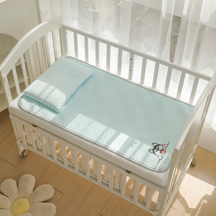 91家纺网 家纺一手货源 找家纺 宅部落 2024年新款凉感豆豆幼儿园幼婴儿儿童凉席 哈士奇-淡蓝