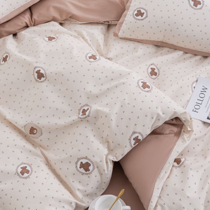 91家纺网 家纺一手货源 找家纺 优姿家纺 新款纯棉长绒棉小清新ins风印花四件套-系列一 梦露熊