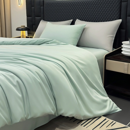 91家纺网 家纺一手货源 找家纺 直播爆款A类轻奢60S莱赛尔天丝四件套真丝四件套 清新绿