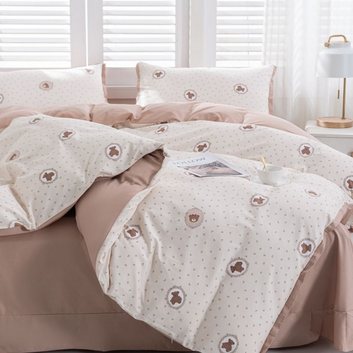 91家纺网 家纺一手货源 找家纺 优姿家纺 新款纯棉长绒棉小清新ins风印花四件套-系列一 梦露熊