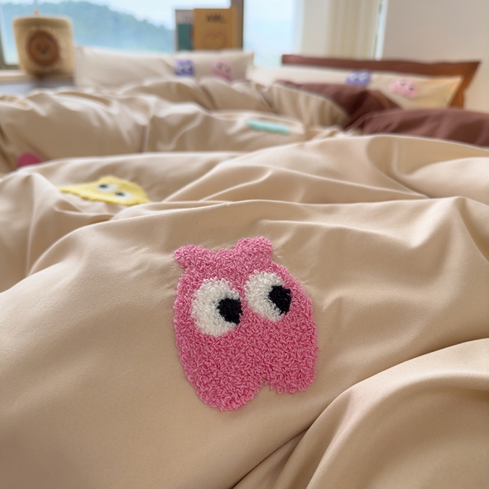 91家纺网 家纺一手货源 找家纺 曼谷 年新款多巴胺毛巾绣四件套柔软磨毛床上用品水洗棉套件 多巴胺-奶茶咖啡