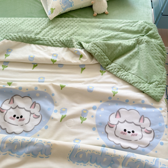 91家纺网 家纺一手货源 找家纺 花伞家居 2024新款全棉豆豆绒大豆夏被春秋被 夏被-郁金香小羊