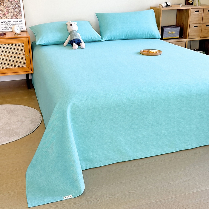 91家纺网 家纺一手货源 找家纺 芃成家纺 2024新款老粗布床单款 总2 水蓝