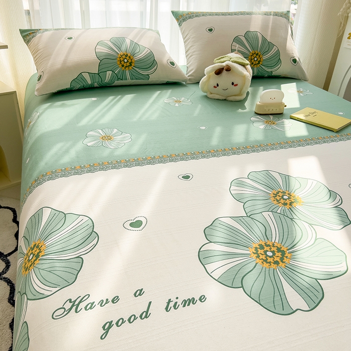 91家纺网 家纺一手货源 找家纺 芃成家纺 2024新款老粗布床单款 总2 清韵幽香-绿