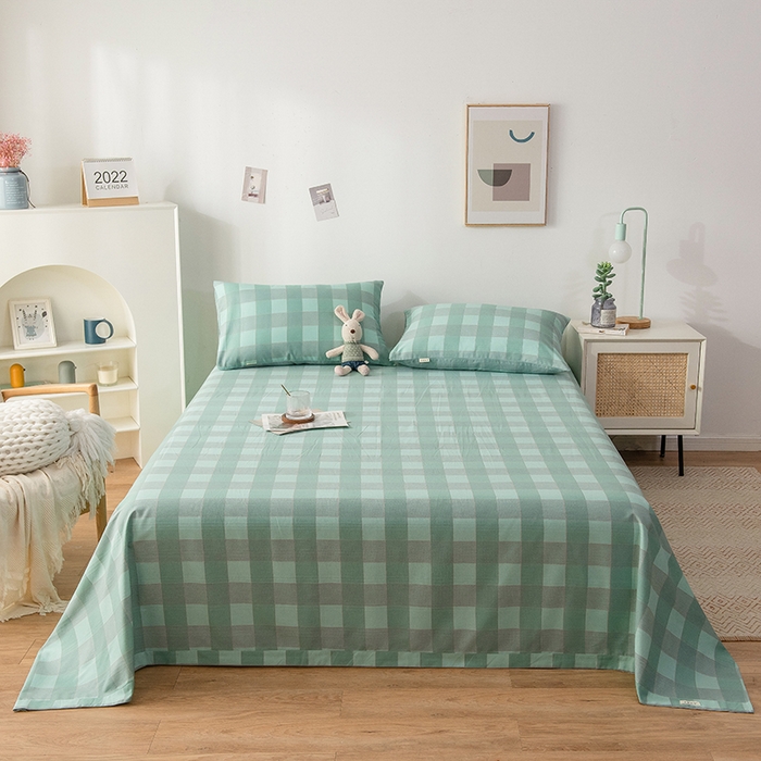 91家纺网 家纺一手货源 找家纺 芃成 2024新款老粗布床笠款 总1 极简格 绿