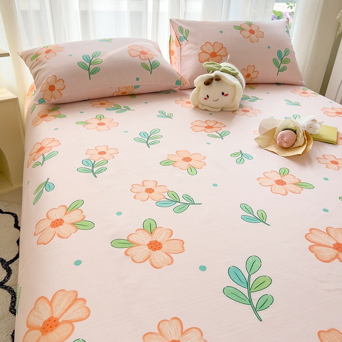 91家纺网 家纺一手货源 找家纺 芃成家纺 2024新款老粗布床单款 爱意绵绵-粉