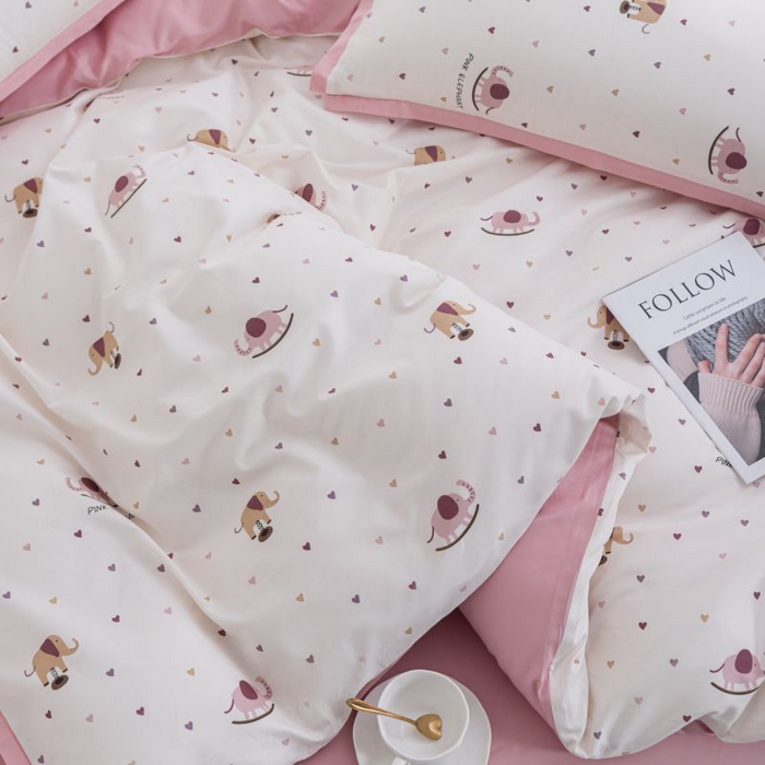 91家纺网 家纺一手货源 找家纺 优姿家纺 新款纯棉长绒棉小清新ins风印花四件套-系列一 象北鼻