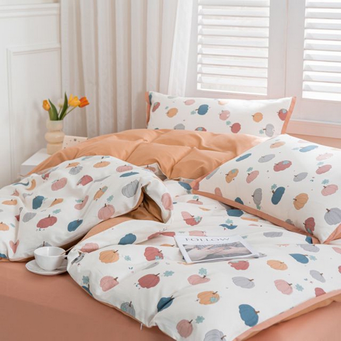 91家纺网 家纺一手货源 找家纺 优姿家纺 新款纯棉长绒棉小清新ins风印花四件套-系列一 南瓜酥-米