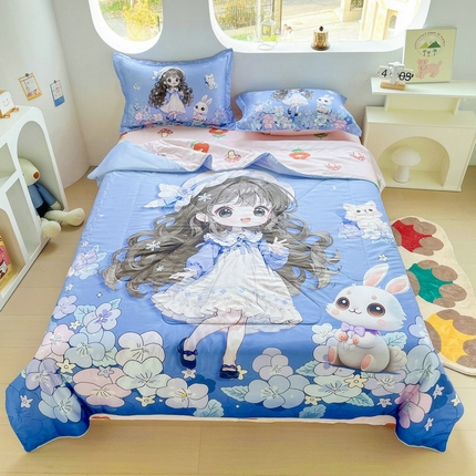 91家纺网 家纺一手货源 找家纺 （总）宝薇 2025新款数码印花卡通大版60支有氧水洗真丝夏被夏被      