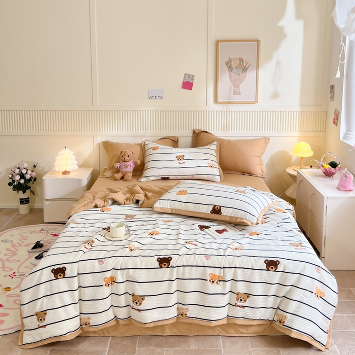 91家纺网 家纺一手货源 找家纺 2024新款泡泡棉小缺角工艺夏被四件套 米拉熊