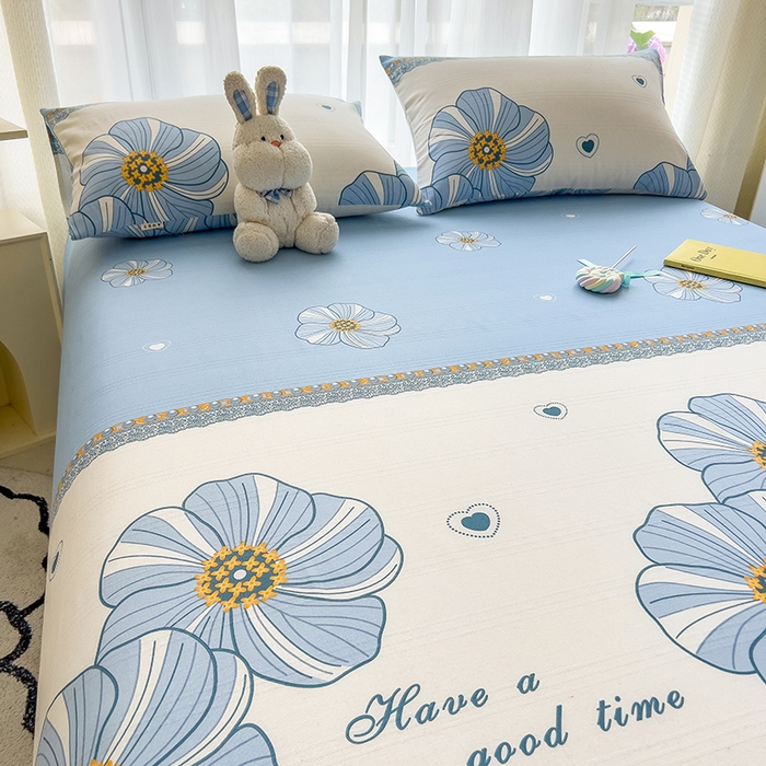 91家纺网 家纺一手货源 找家纺 芃成家纺 2024新款老粗布床单款 总2 清韵幽香-蓝