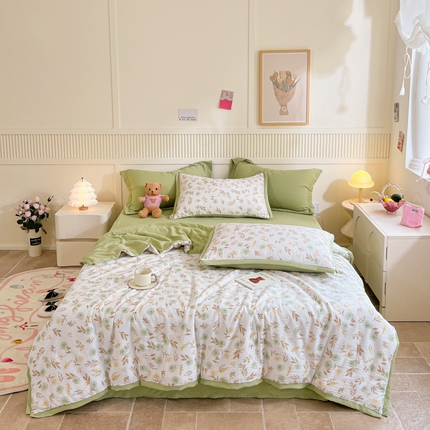 91家纺网 家纺一手货源 找家纺 2024新款泡泡棉小缺角工艺夏被四件套 艾瑞