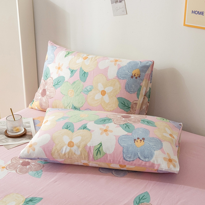 91家纺网 家纺一手货源 找家纺 芃成 2024新款老粗布床笠款 总2 幸运花朵 粉