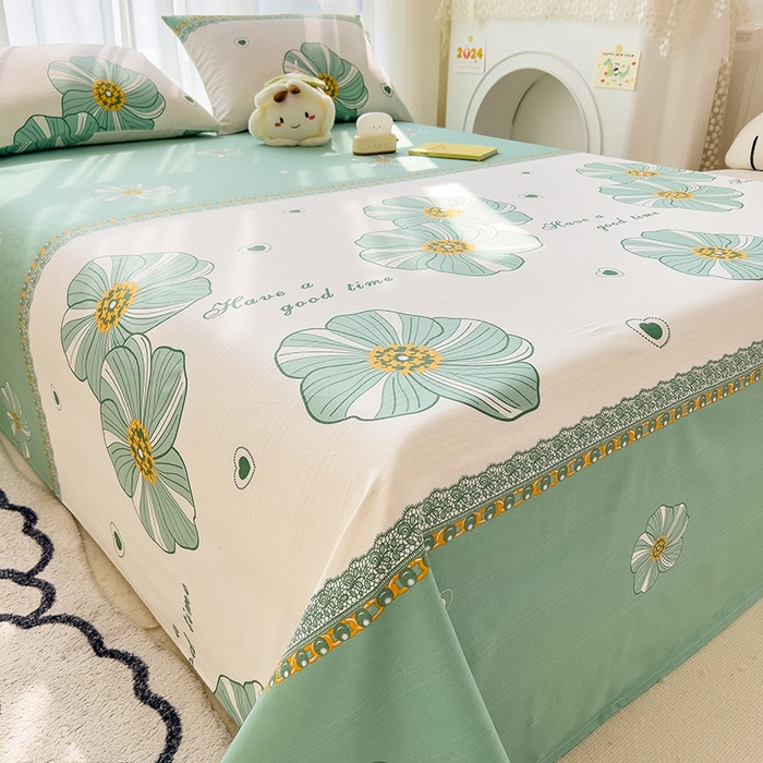 91家纺网 家纺一手货源 找家纺 芃成家纺 2024新款老粗布床单款 总2 清韵幽香-绿