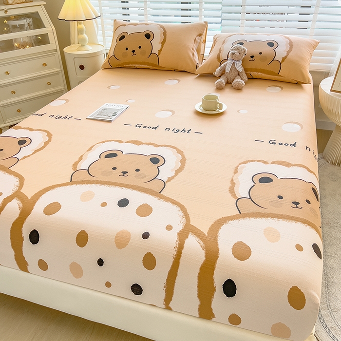 91家纺网 家纺一手货源 找家纺 芃成 2024新款老粗布床笠款 总1 安睡小熊