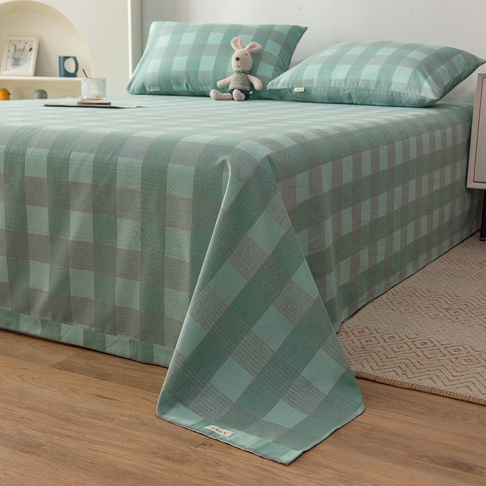 91家纺网 家纺一手货源 找家纺 芃成 2024新款老粗布床笠款 总1 极简格 绿