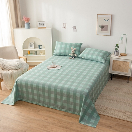 芃成 2024新款老粗布床笠款 总1 极简格 绿