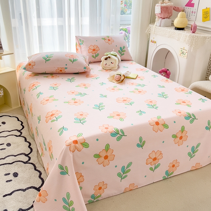 91家纺网 家纺一手货源 找家纺 芃成家纺 2024新款老粗布床单款 爱意绵绵-粉