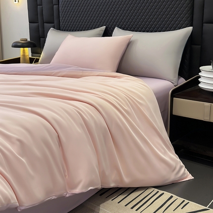 91家纺网 家纺一手货源 找家纺 直播爆款A类轻奢60S莱赛尔天丝四件套真丝四件套 奶油粉+浅紫