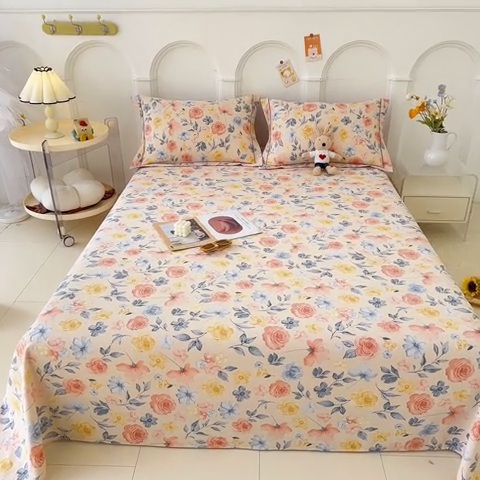 91家纺网 家纺一手货源 找家纺 卡普家居 2024新款全棉磨毛加厚四件套系列-单床单 花香四溢