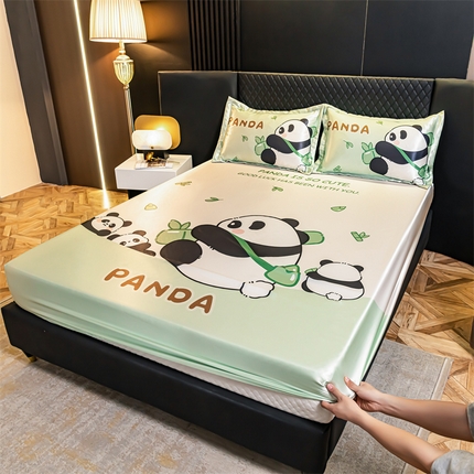 圣比熊 2024新款大版可水洗冰丝床笠宿舍床垫保护套三件套 熊猫乐园
