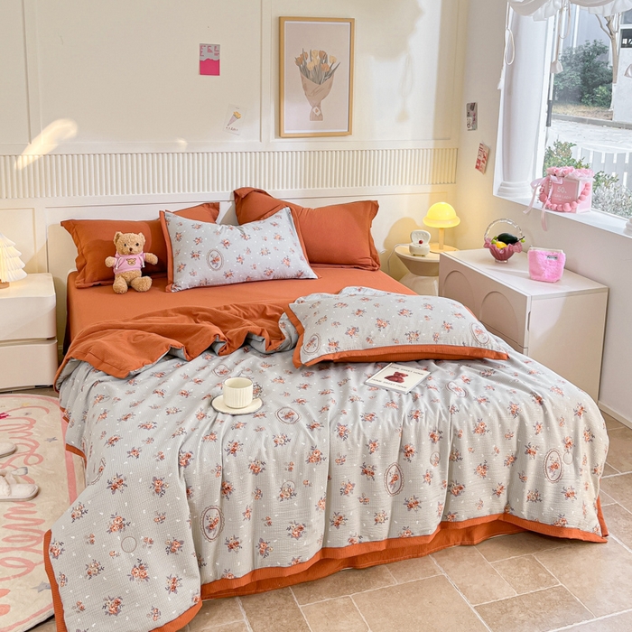 91家纺网 家纺一手货源 找家纺 2024新款泡泡棉小缺角工艺夏被四件套 暮春