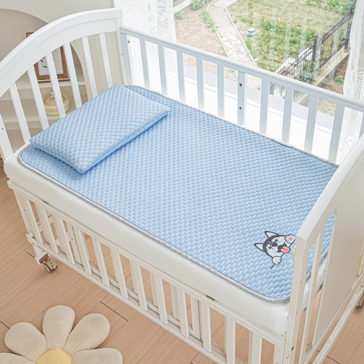 91家纺网 家纺一手货源 找家纺 宅部落 2024年新款凉感豆豆幼儿园幼婴儿儿童凉席 哈士奇-深蓝