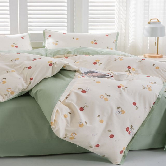 91家纺网 家纺一手货源 找家纺 优姿家纺 新款纯棉长绒棉小清新ins风印花四件套-系列一 樱桃兔