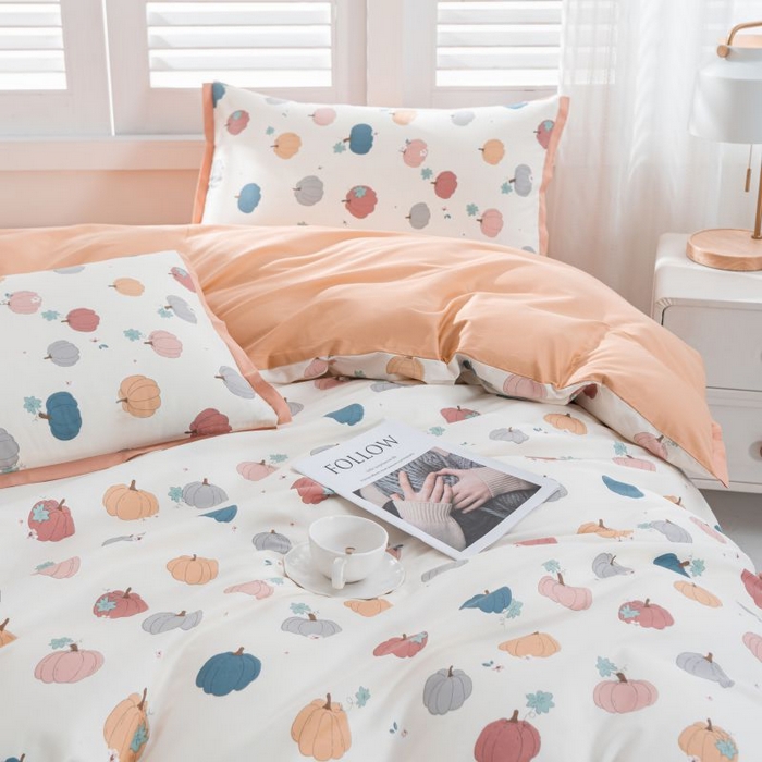 91家纺网 家纺一手货源 找家纺 优姿家纺 新款纯棉长绒棉小清新ins风印花四件套-系列一 南瓜酥-米