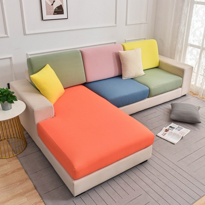 91家纺网 家纺一手货源 找家纺 兴妮雅家纺 2024新款冰丝面料组合沙发垫套 橙绿粉蓝黄