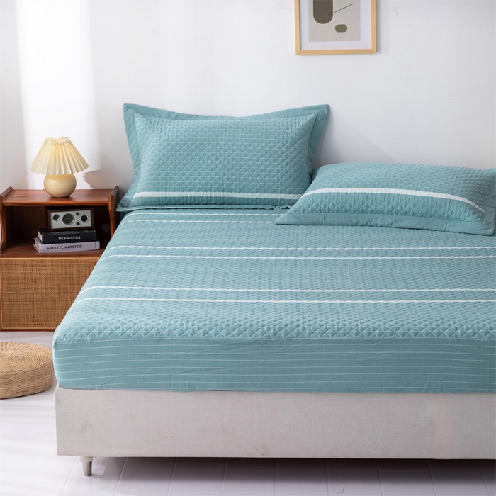 91家纺网 家纺一手货源 找家纺 优乐家纺2025新款全棉床笠水洗纯棉夹棉绗缝加厚床笠 青春绿