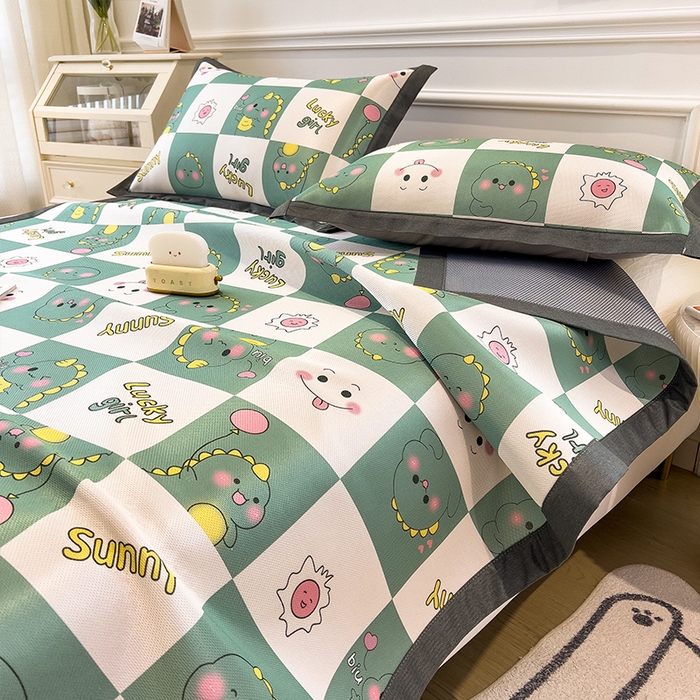 91家纺网 家纺一手货源 找家纺 2024新款60D数码印花卡通冰丝席-成人款 恐龙宝贝