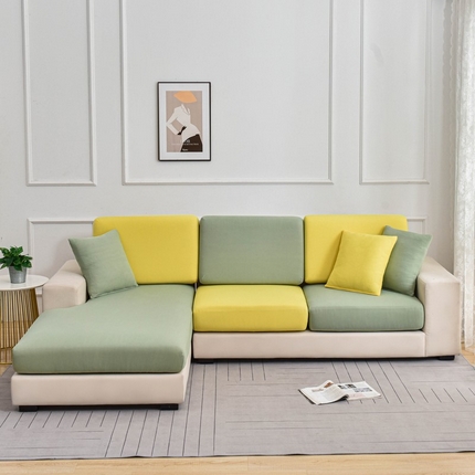 91家纺网 家纺一手货源 找家纺 兴妮雅家纺 2024新款冰丝面料组合沙发垫套 绿拼黄