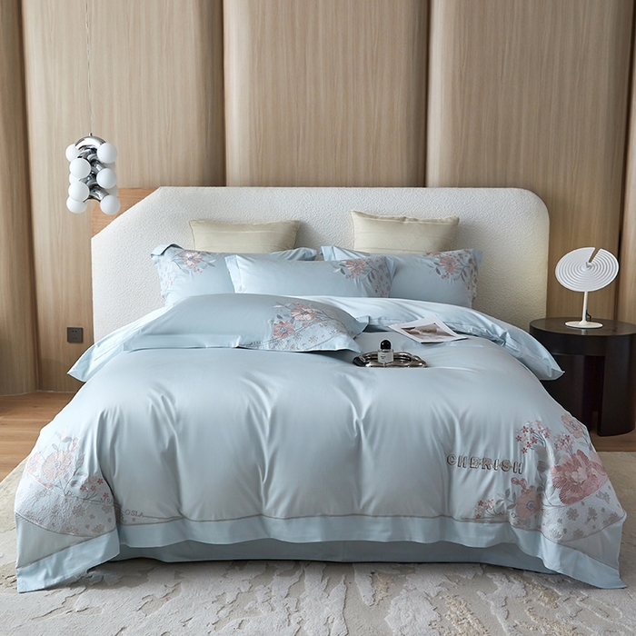 91家纺网 家纺一手货源 找家纺 红番天家居馆 2025新款长绒棉全棉绣花四件套--花间意境系列 西子蓝