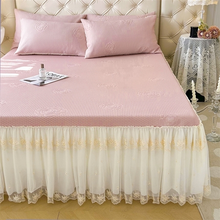 恒爱A类冰丝豆豆床裙款国色天香系列凉席 粉玉