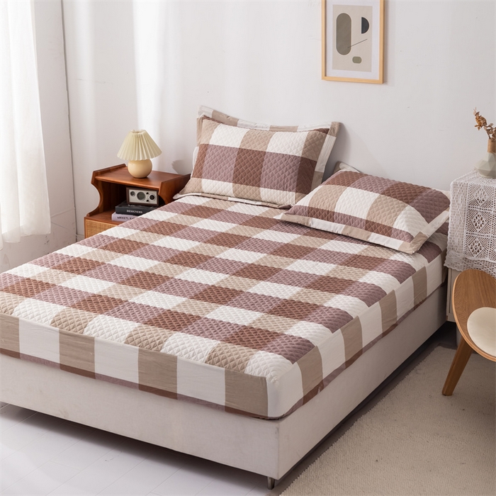 91家纺网 家纺一手货源 找家纺 优乐家纺 2025新款全棉床笠水洗纯棉夹棉绗缝加厚床笠 咖大格