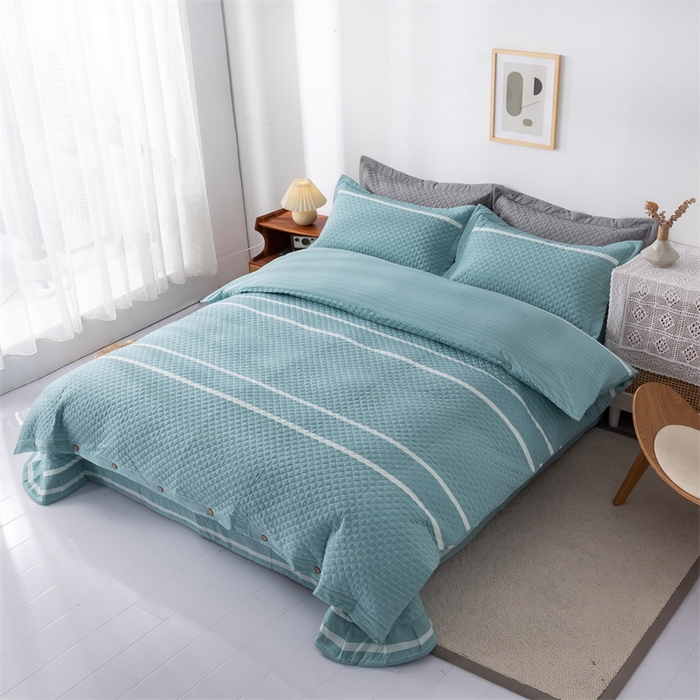 91家纺网 家纺一手货源 找家纺 优乐家纺 2025新款全棉四件套水洗纯棉夹棉绗缝加厚被罩 青春绿