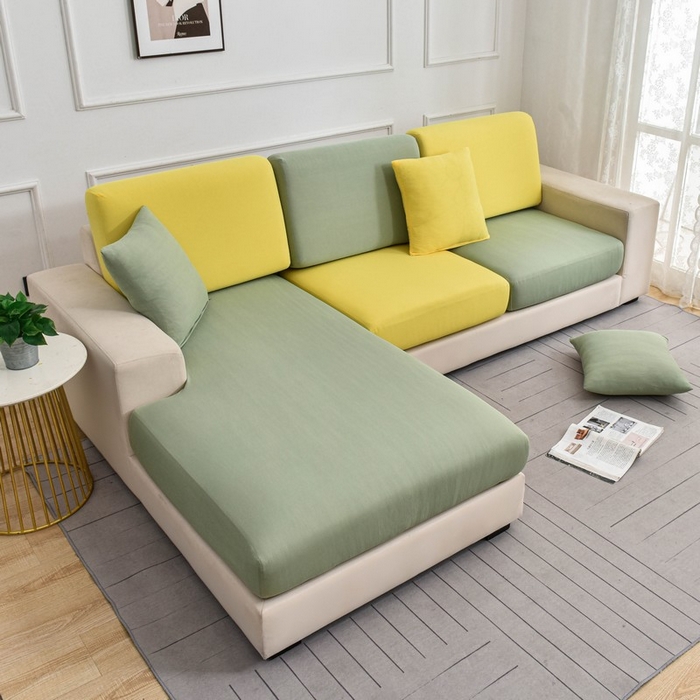 91家纺网 家纺一手货源 找家纺 兴妮雅家纺 2024新款冰丝面料组合沙发垫套 绿拼黄