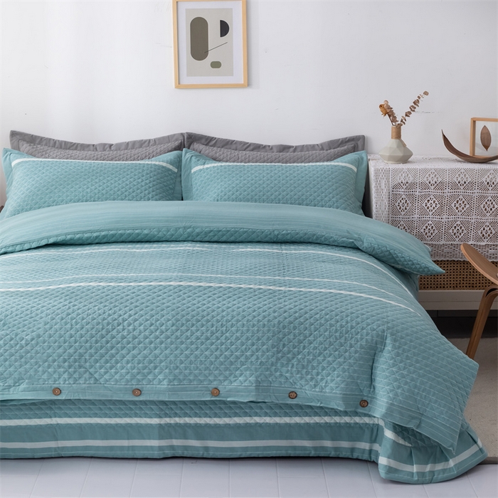 91家纺网 家纺一手货源 找家纺 优乐家纺 2025新款全棉水洗纯棉夹棉绗缝加厚四件套 青春绿