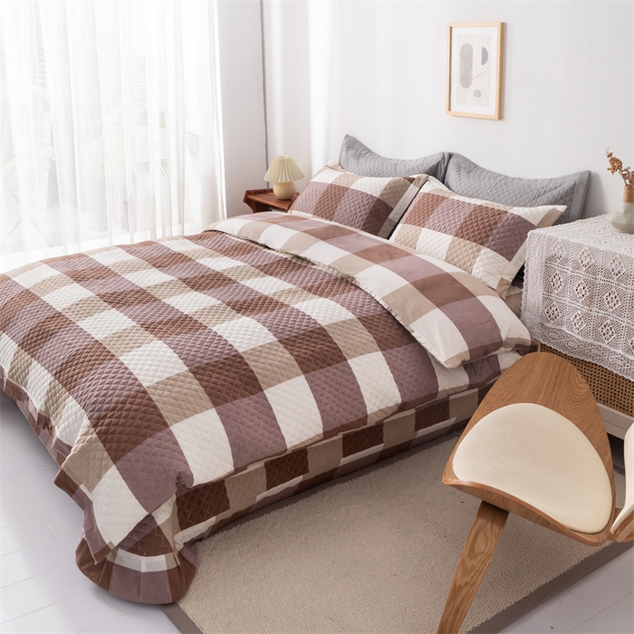 91家纺网 家纺一手货源 找家纺 优乐家纺 2025新款全棉四件套水洗纯棉夹棉绗缝加厚被罩 咖大格