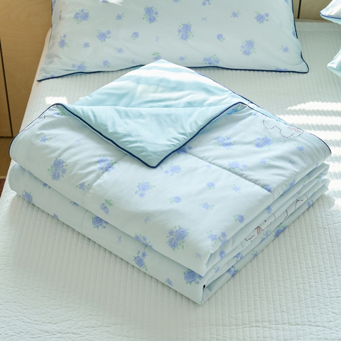 91家纺网 家纺一手货源 找家纺 吾诺家居 2024新款凉感冰柔丝印花夏被 蓝玫瑰