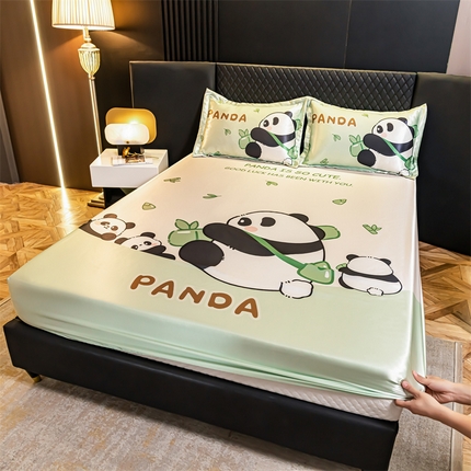 梦舒羽 2025新款大版可水洗冰丝床笠宿舍床垫保护套三件套 熊猫乐园