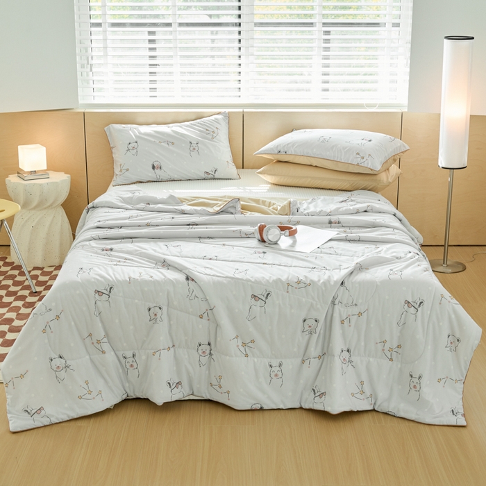 91家纺网 家纺一手货源 找家纺 吾诺家居 2024新款凉感冰柔丝印花夏被 灰狗