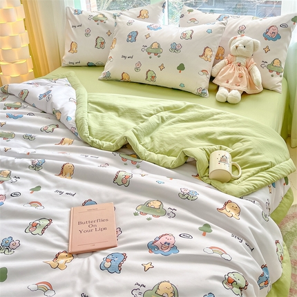古吉梦2024新款水洗棉小清新印花夏被被子被芯 夏被-恐龙乐园