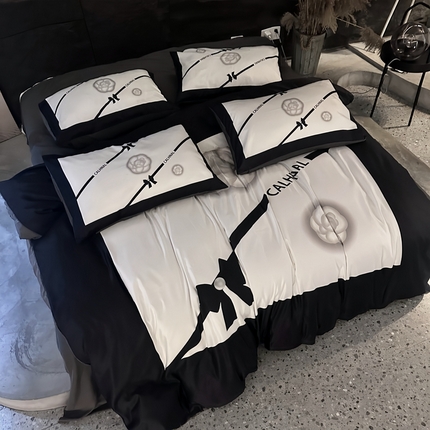 丽斐纺织 2024新款双面进口冰丝数码印花四件套水洗真丝四件套 冰丝白茶花