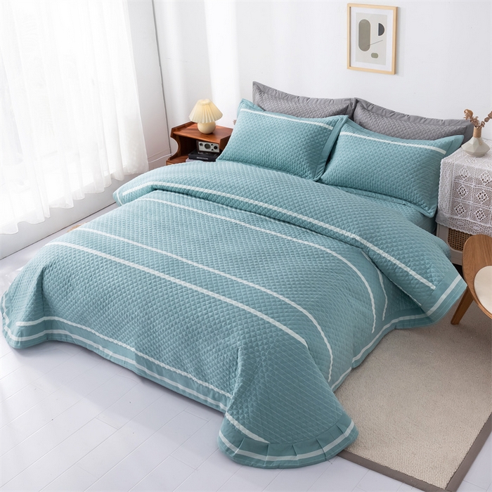91家纺网 家纺一手货源 找家纺 优乐家纺 2025新款全棉床盖三件套水洗纯棉夹棉绗缝加厚铺盖 青春绿