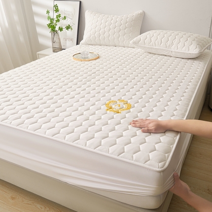 雅萱家纺 2024新款A类磨毛大豆防水床笠-菱格 菱格 白色