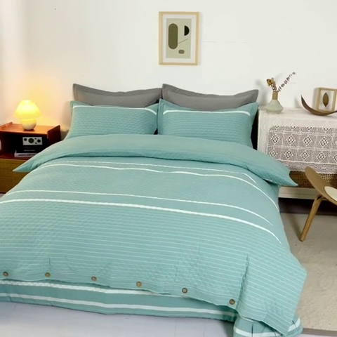 91家纺网 家纺一手货源 找家纺 优乐家纺 2025新款全棉水洗纯棉夹棉绗缝加厚四件套 青春绿